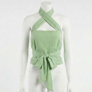 Nbd Revolve Green Swiss Dot Halter Wrap Tie Waist Top Medium Sexy Party Summer